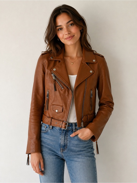 Rebecca Minkoff Jackets & Blazers - Rebecca Minkoff Women's Cognac Brown Vegan Leather Moto Jacket S